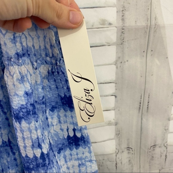 Eliza J Size 14 Blue White Tie Dye Halter Neck Sleeveless Trapeze Pockets Dress - Picture 9 of 13